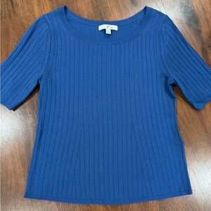 Banana Republic women's CARINO MERINO Wool SHORT-SLEEVE SWEATER Blue Sz Small